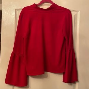 Red mock neck blouse with bell sleeves
